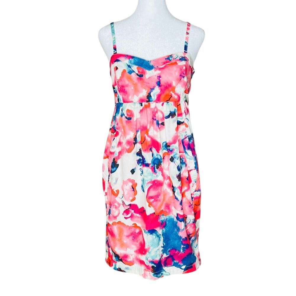 Levi's Watercolor Floral Sundress M Pink Teal Convertible Straps Empire Waist